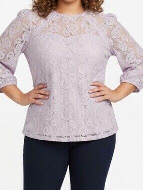 Cable & Gauge Woman’s Lined Nylon Lace Lilac Dusty Purple Blouse Women's XL
